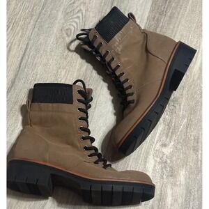 Womens Lace Up Ankle Boots Combat Booties Chunky Heel Lug Sole Tan Size‎ 8
